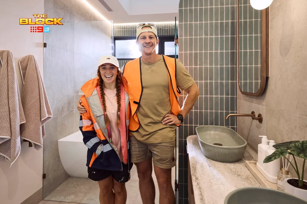 The Block 2025 Emma and Ben main bathrooms room reveal week 1