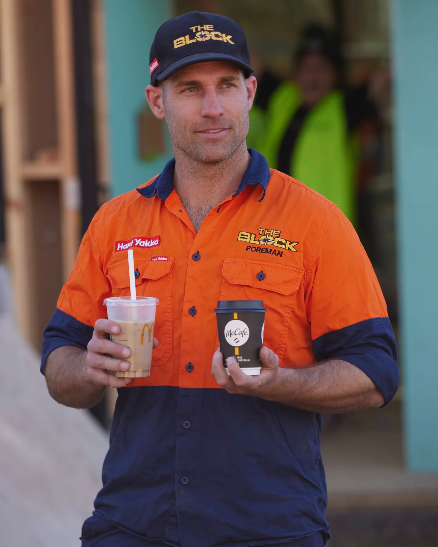 The Block's Dan Reilly holding McCafe coffee