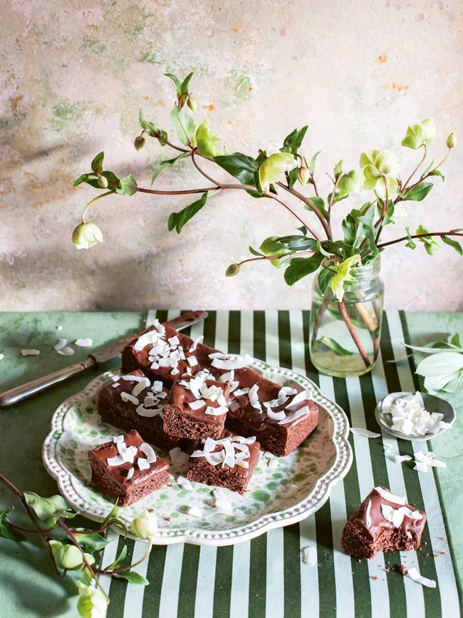 A very easy chocolate coconut slice