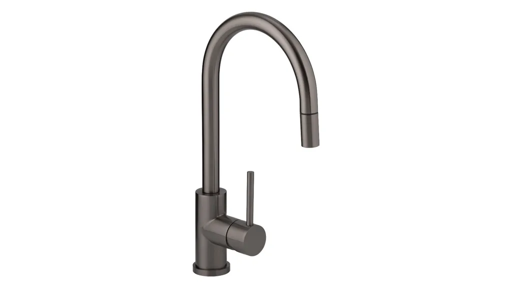 A goosneck faucet in brushed gunmetal from ABI Interiors