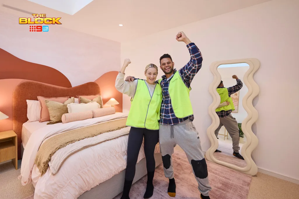 Brit and Taz in their winning kid's bedroom on The Block.
