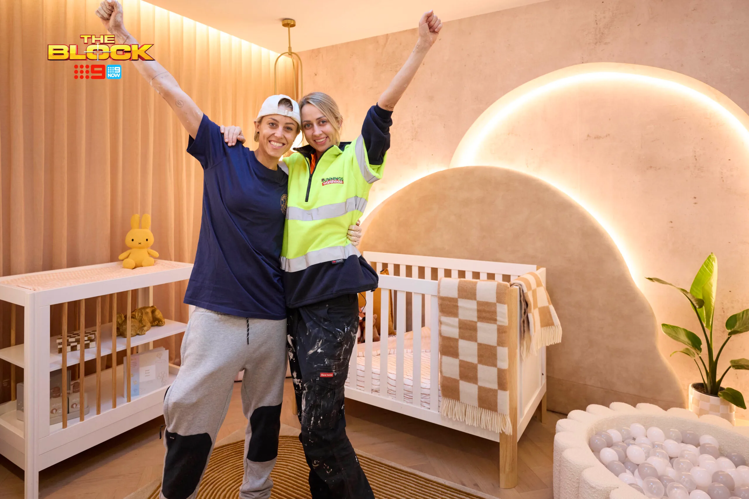 Can and Han in their nursery room designed for the Block's kid's room reveal week. 