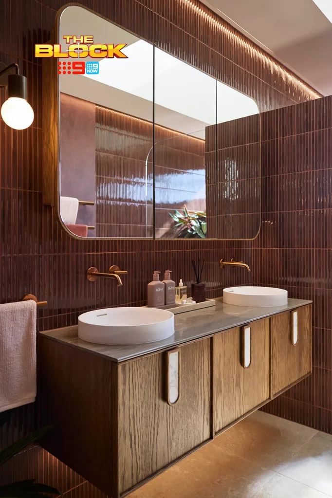 Emma and Ben's The Block 2025 main ensuite reveal vanity