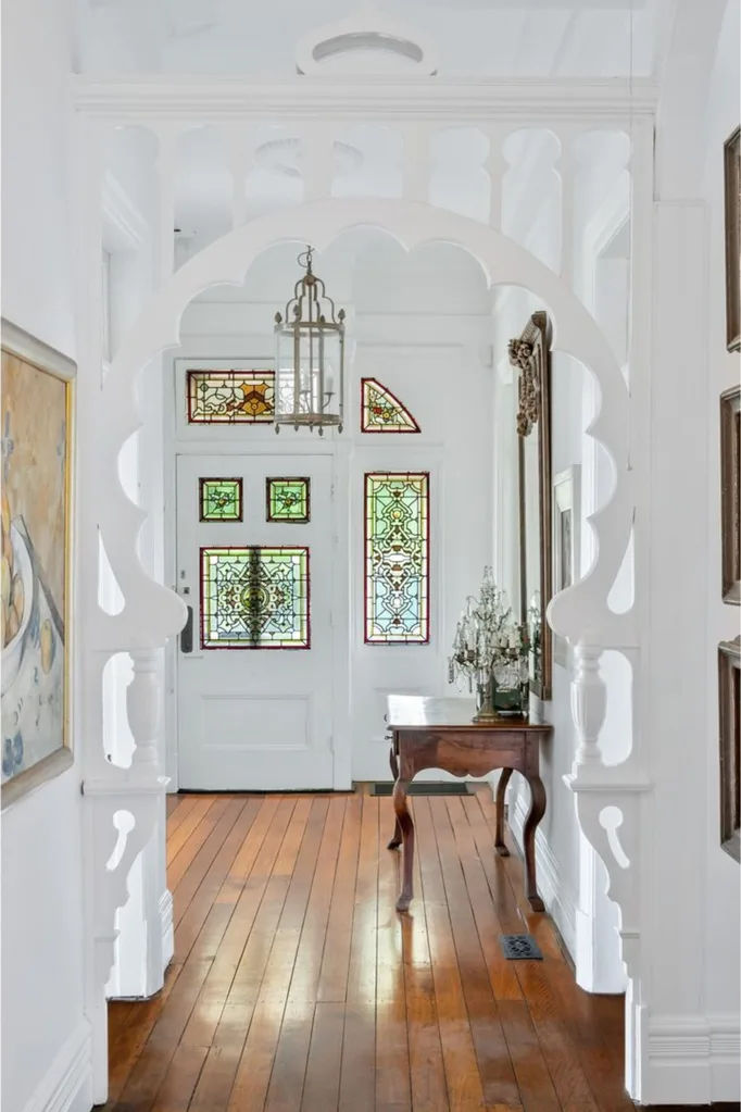 Lisa Wilksinson's Cremorne home for sale entrance with leadlight windows