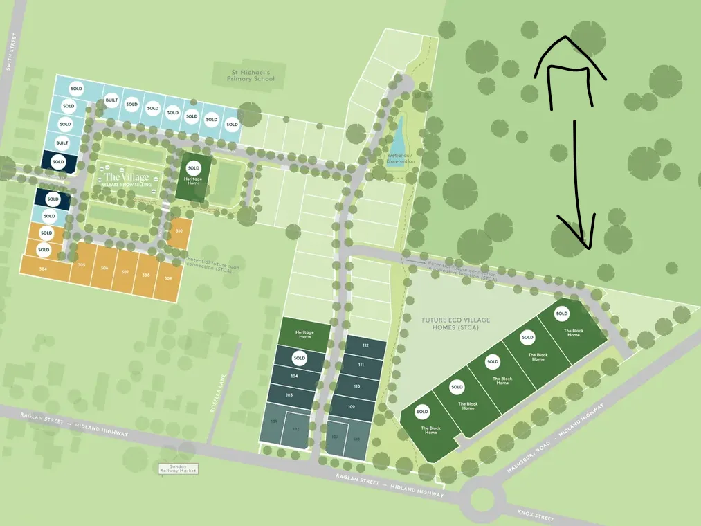 The Block Daylesford edited map with house drawn on it