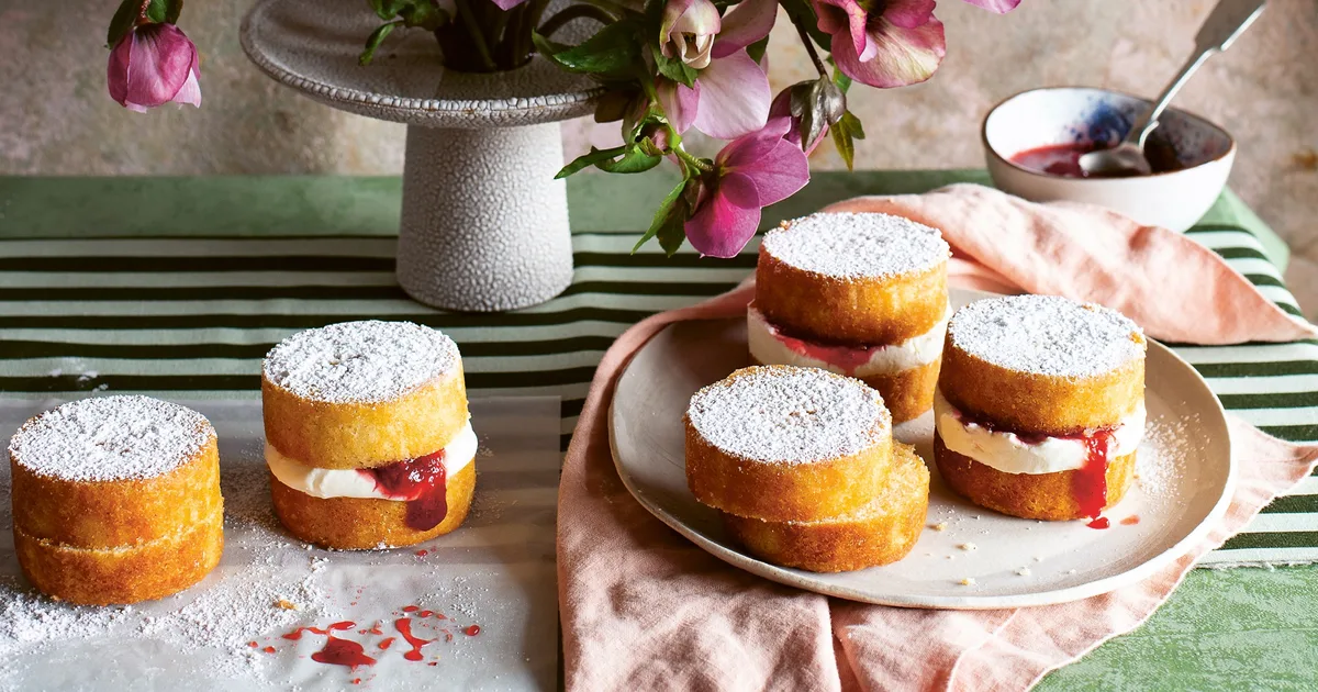 Strawberry and rhubarb jam Victoria sponges | Home Beautiful