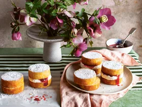 Strawberry and rhubarb jam victoria sponges