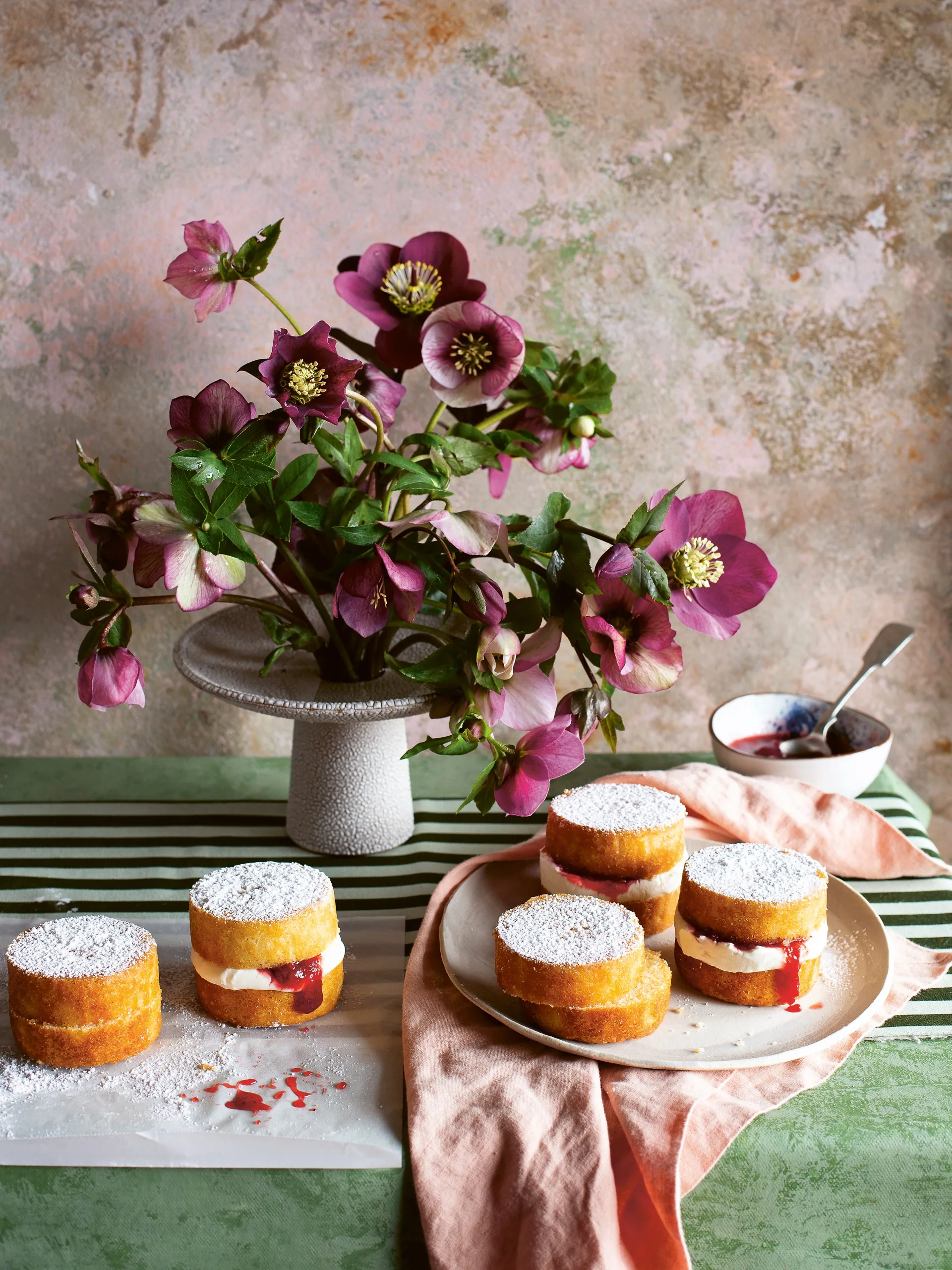 Strawberry and rhubarb jam victoria sponges