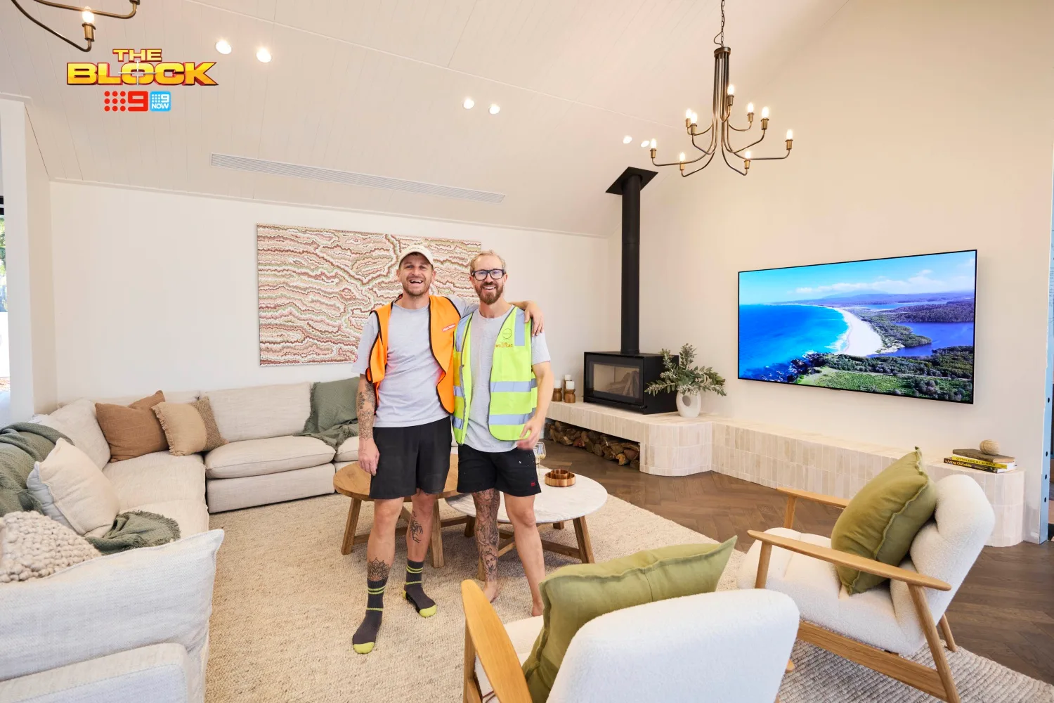 The Block 2025 team Robby and Mat living and dining room 
