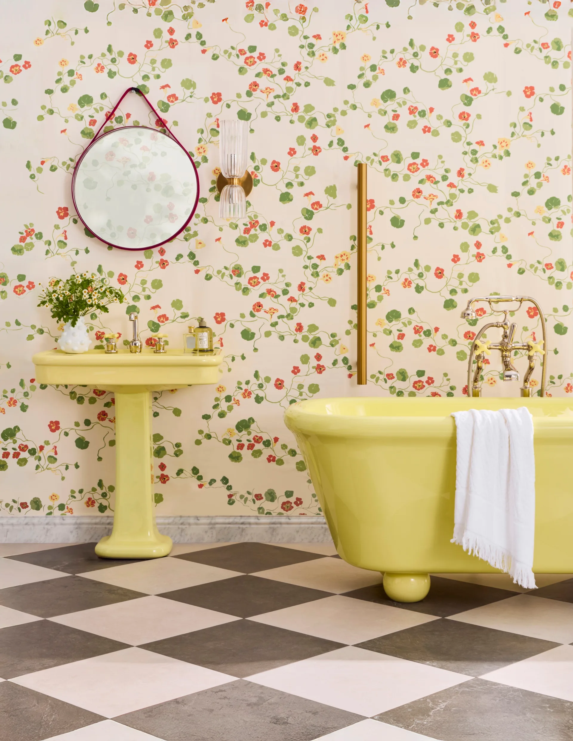 A bathroom designed in the style of the 1930s. 