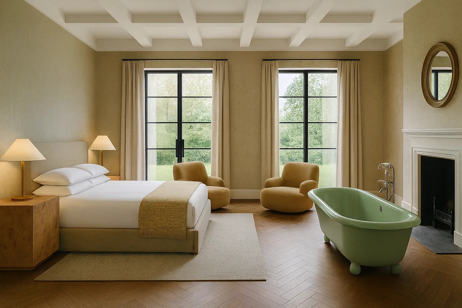 The Home Beautiful AI render of our Block guest suite.