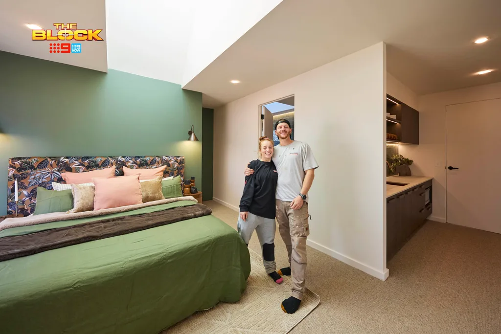 Emma and Ben's sage green guest suite.