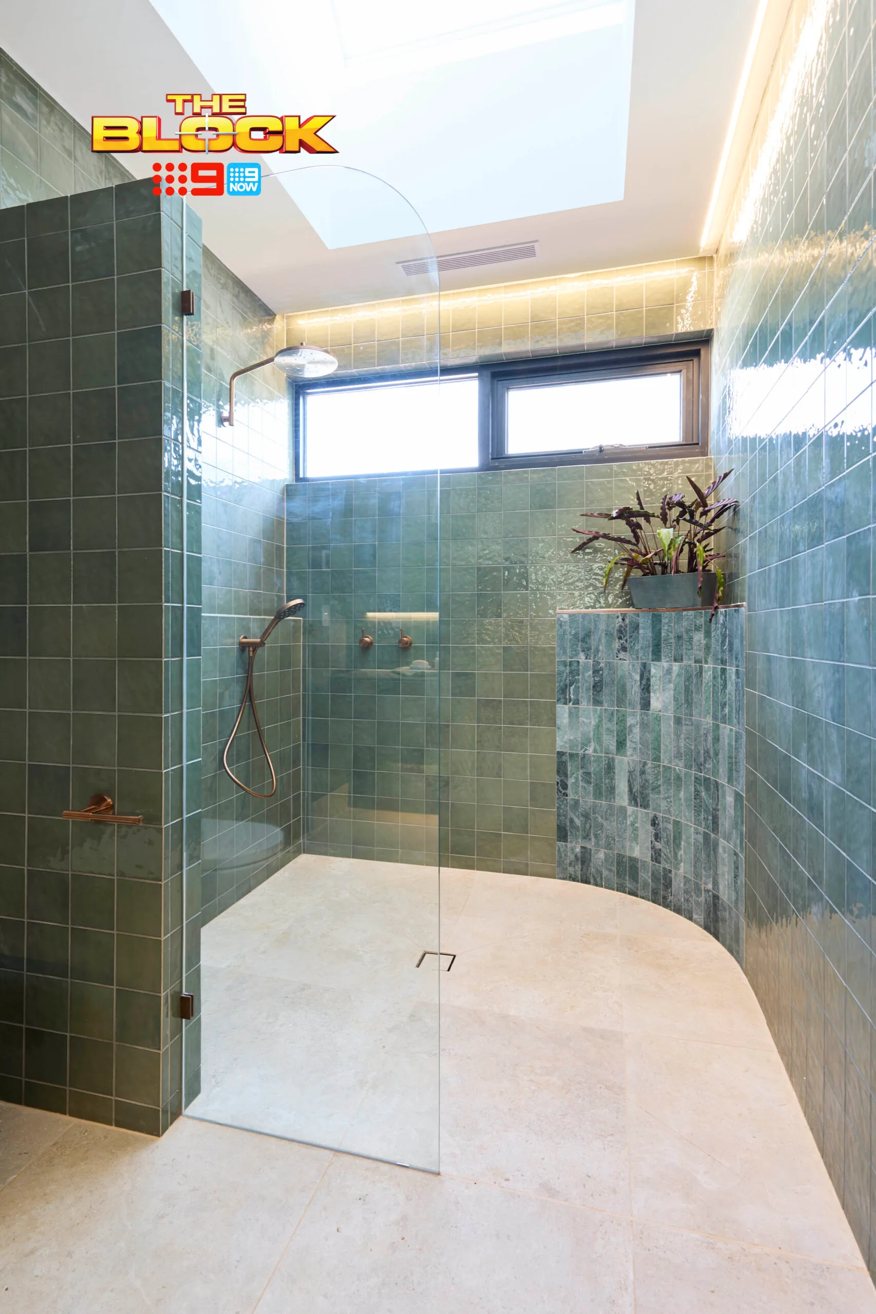 Emma and Ben's tiled blue guest suite. 