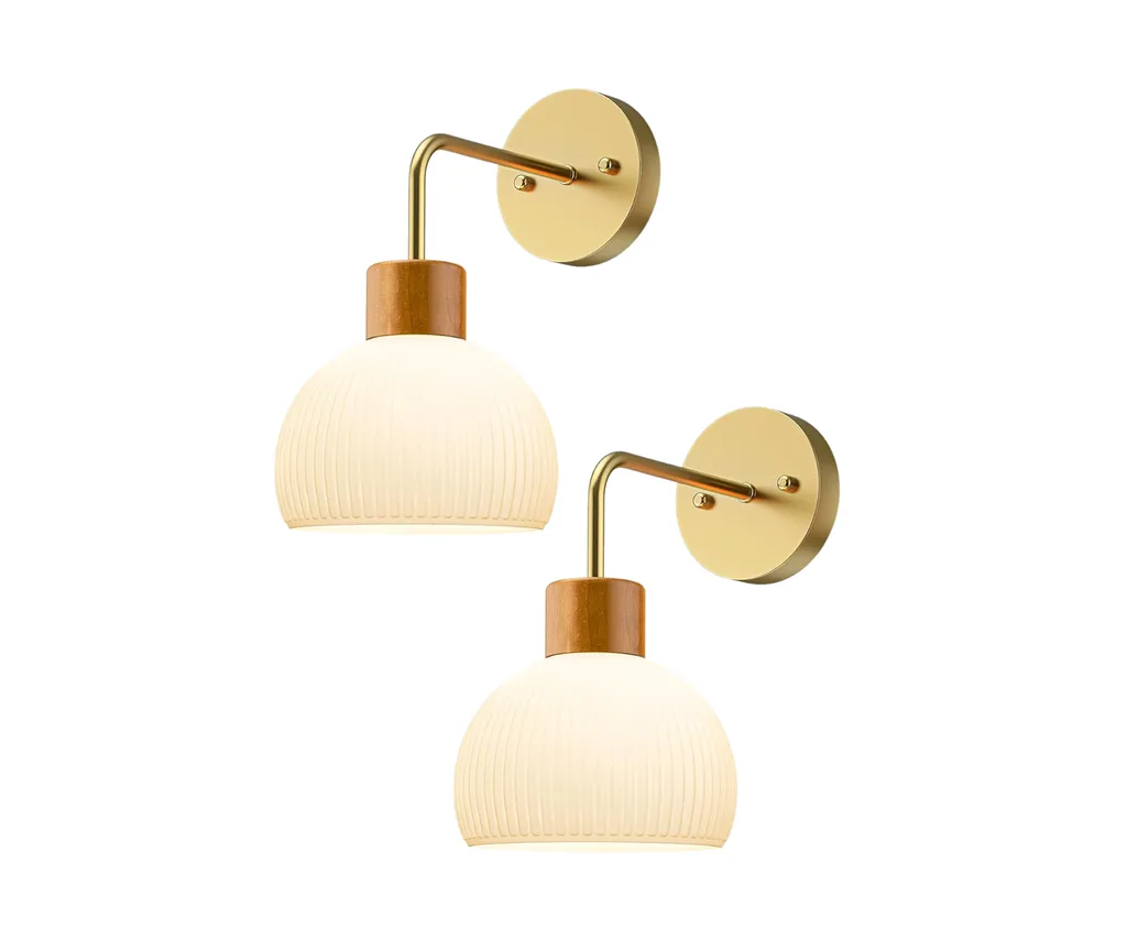 Product image of the HURYEE Battery Operated Wall Sconce Set of 2, Gold Rechargeable Wall Lights with Remote, RGB Colors and Dimmable, Vintage Glass Sconces