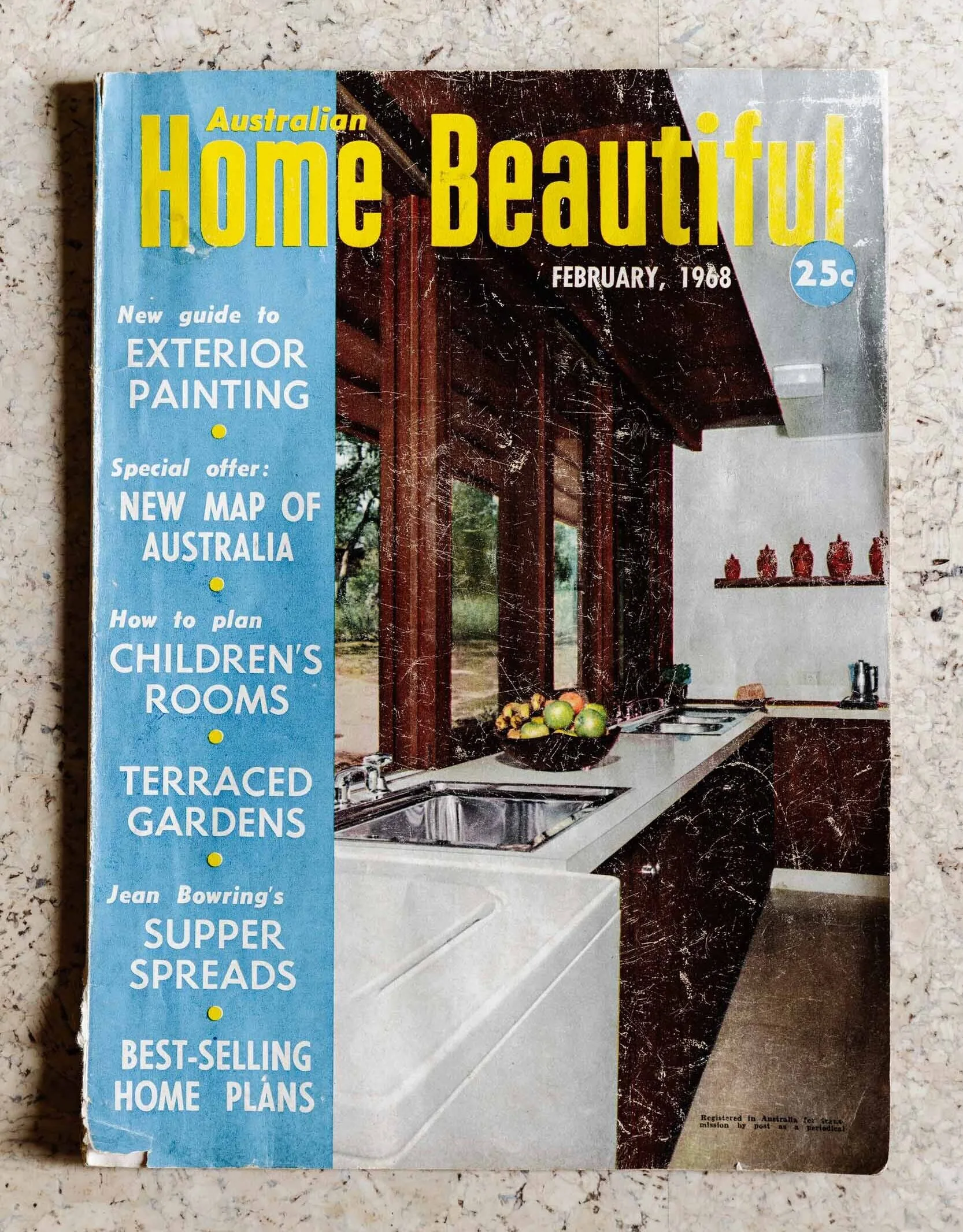 Cover of "Australian Home Beautiful" magazine from February 1968, featuring a kitchen interior.