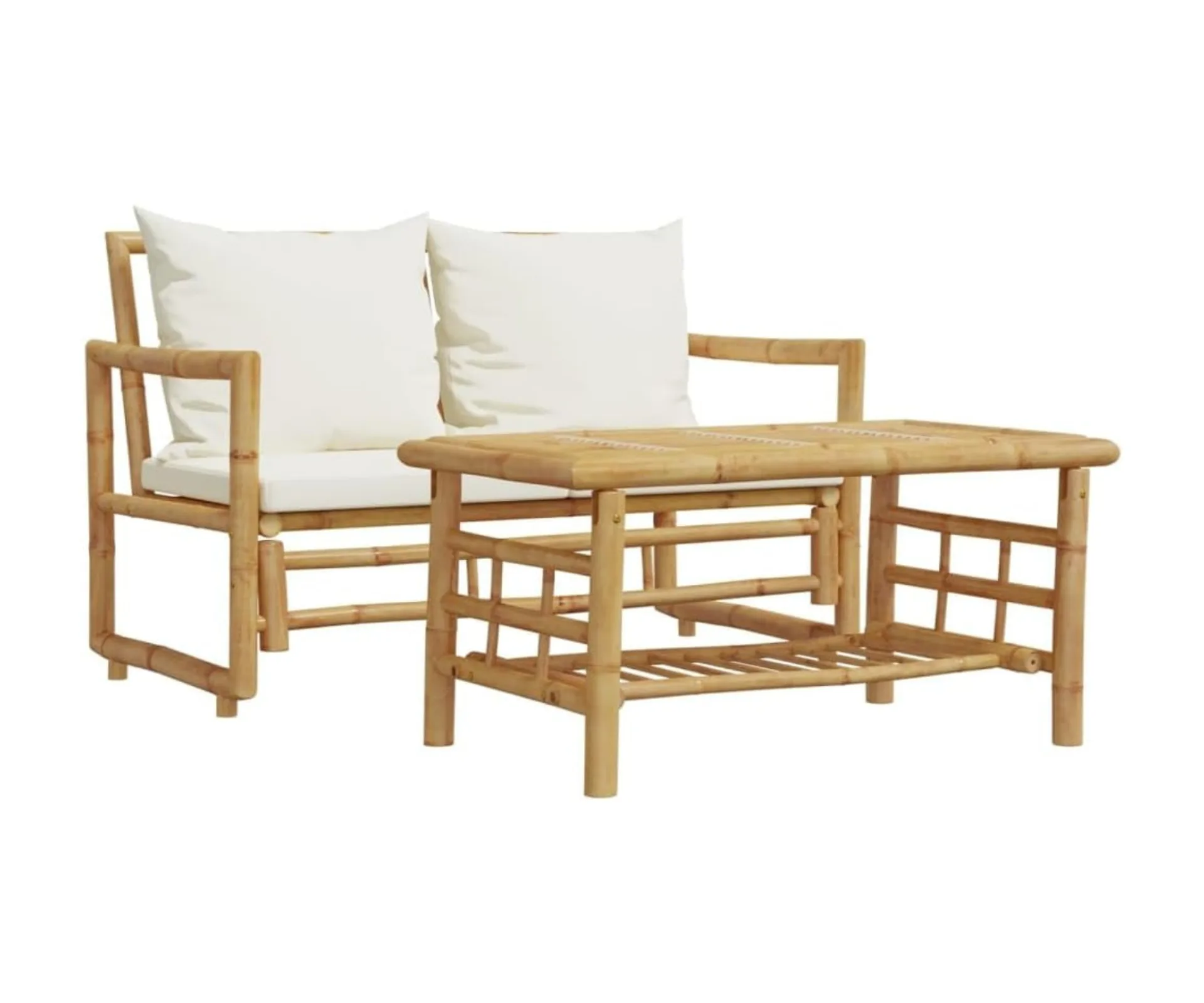 Product image of vidaXL 2 Piece Garden Sofa Set with Cushions Bamboo, ranked best outdoor bamboo furniture to adopt the bamboo furniture trend at home