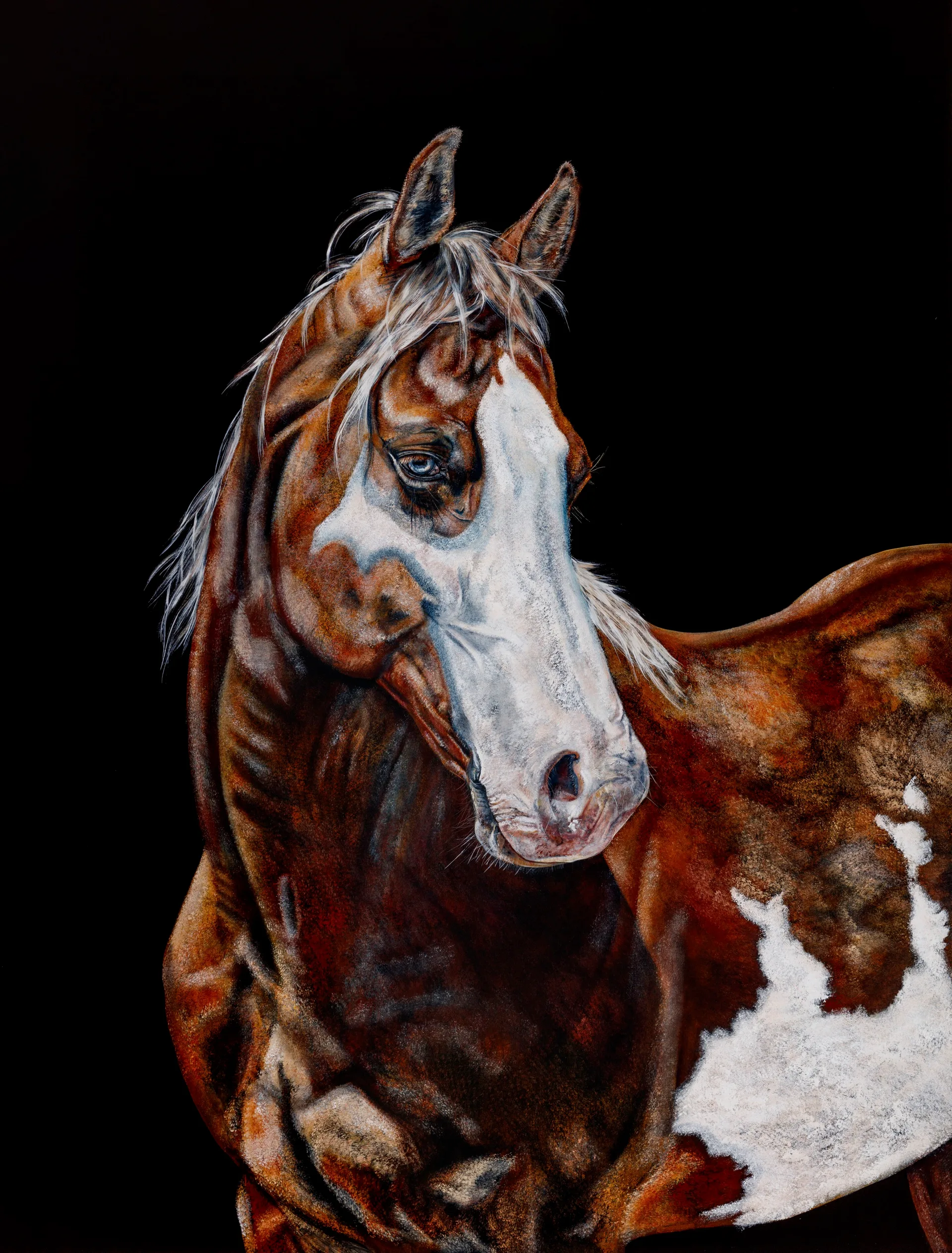A large painting of a horse
