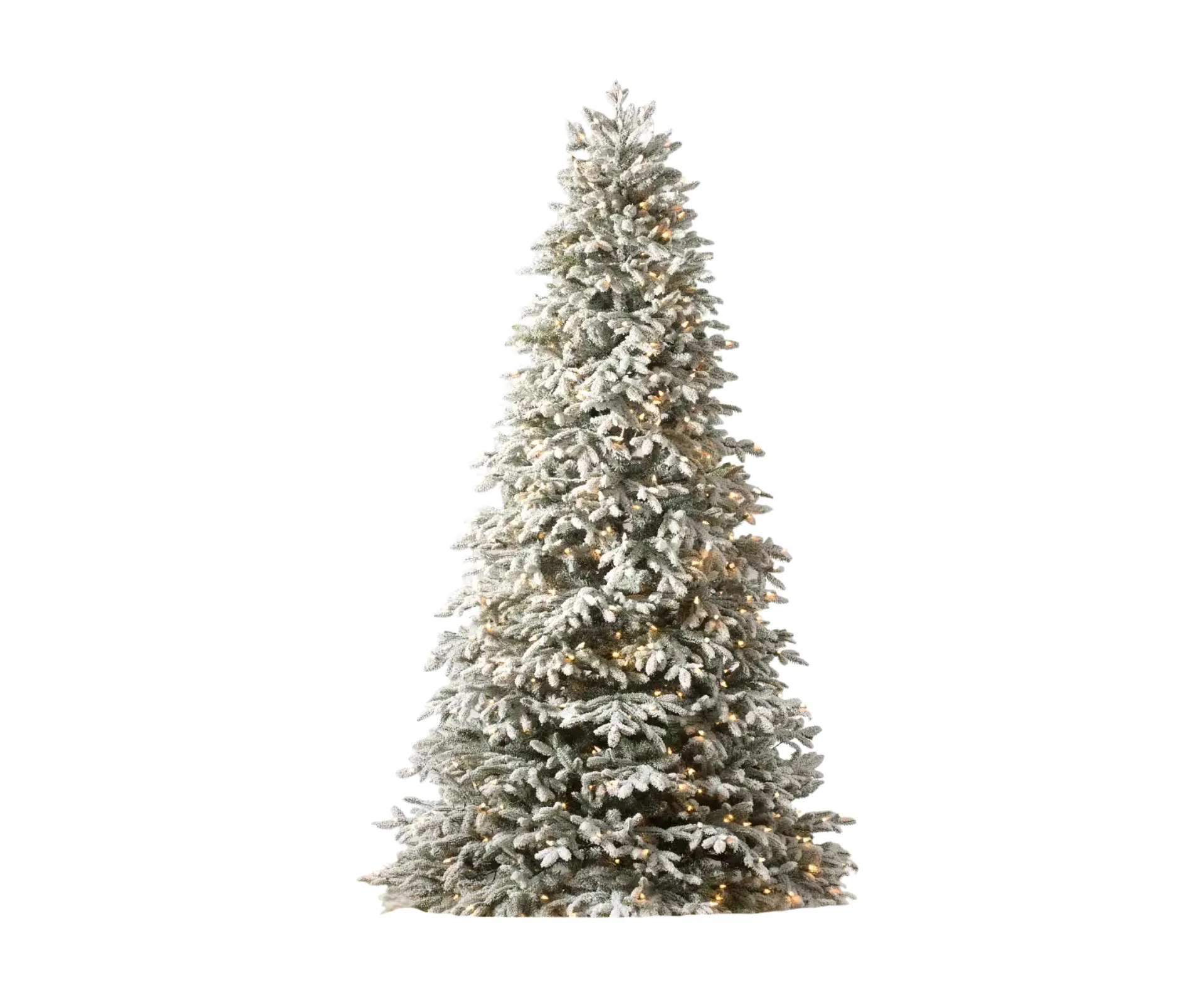 A snowy Frosted BH Fraser Fir Christmas Tree from Balsam Hill