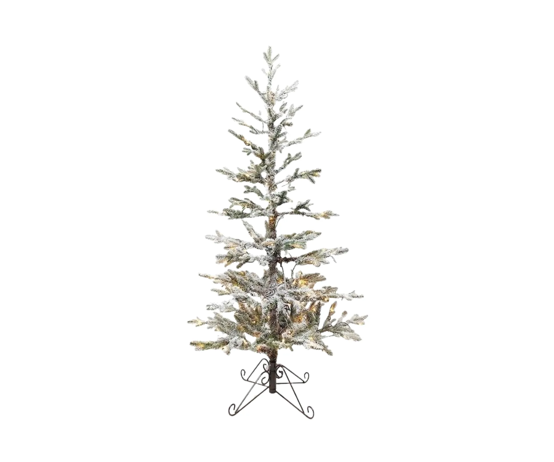 A sparse Scandinavian Flocked Fir Pre-Lit Christmas Tree for minimalists