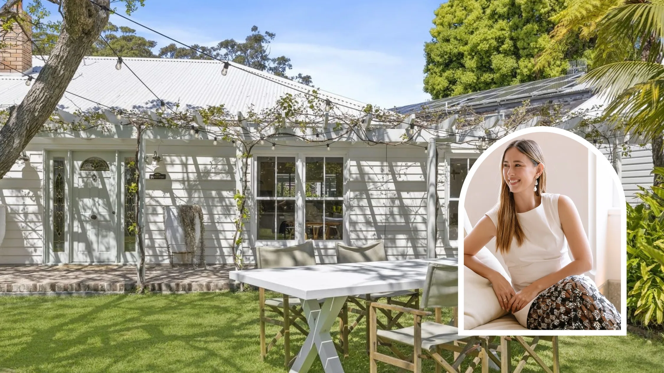 Eleanor Pendleton sells her charming house exterior with patio set and vine-covered pergola.