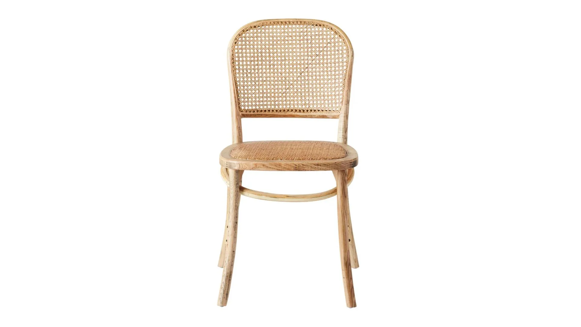 Wooden dining chair with woven back
