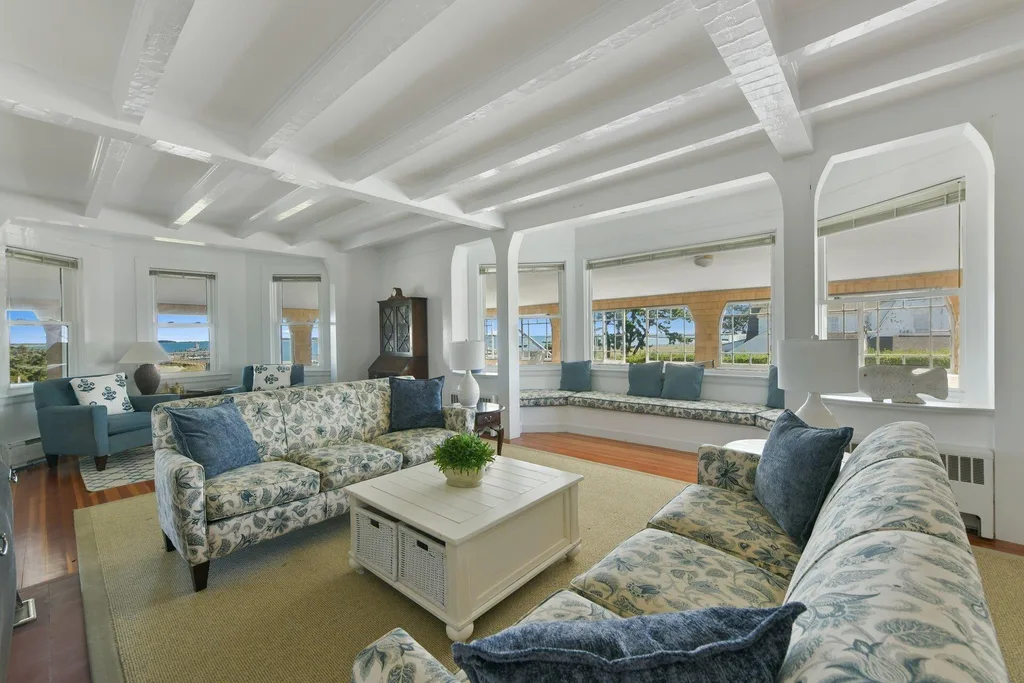 inside the judy garland house with its coastal themed decor in the living room