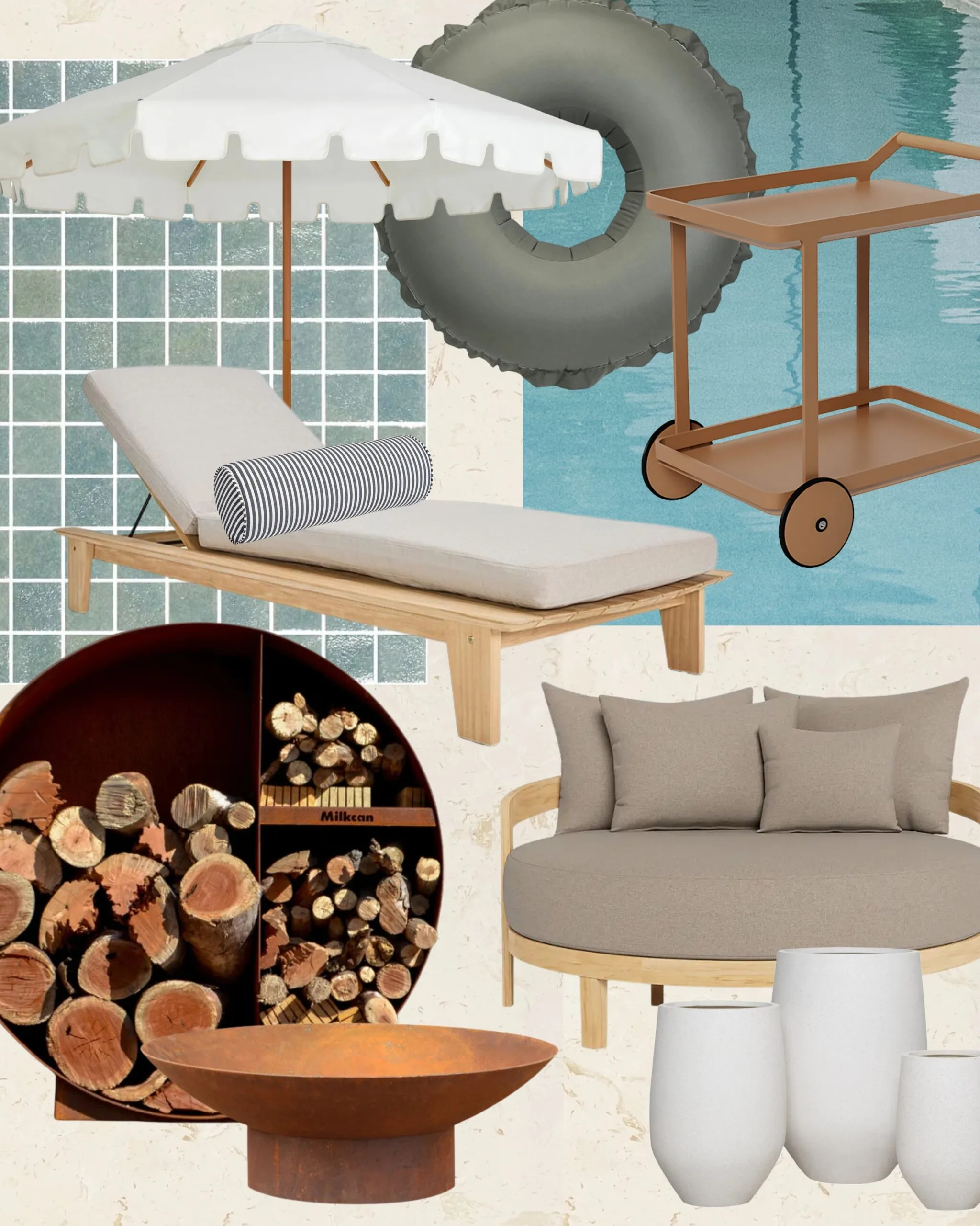 The mood board for the backyard and pool.