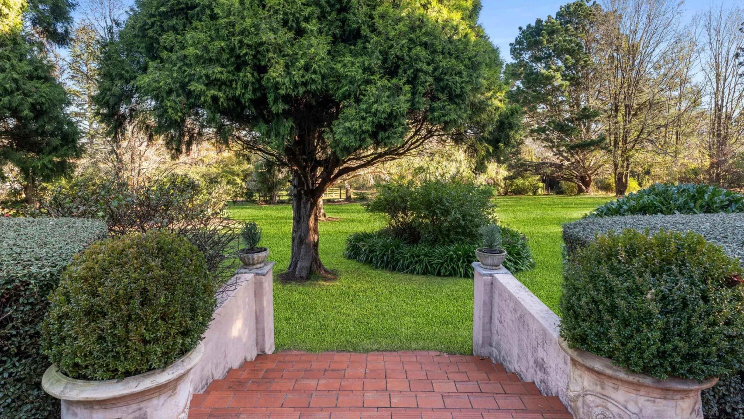 the provincial stairs and lawn of Phoebe Burgess' burradoo home 