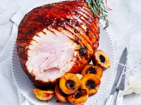 Sticky peach and pepper glazed ham