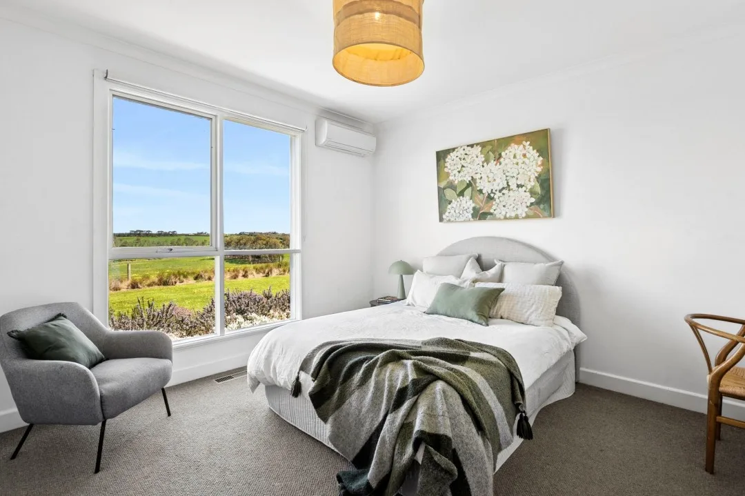 Bedroom in Tom and Emma Hawkins' Barrabool farmhouse.