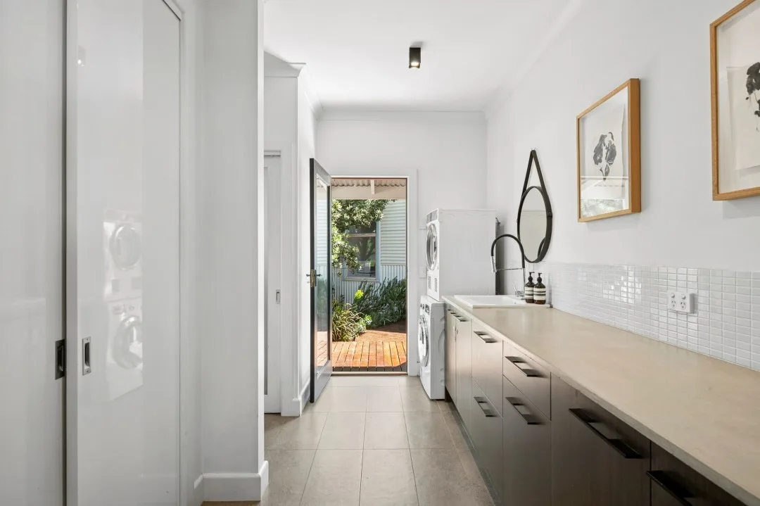 White and earthy laundry in Tom and Emma Hawkins' Barrabool farmhouse.