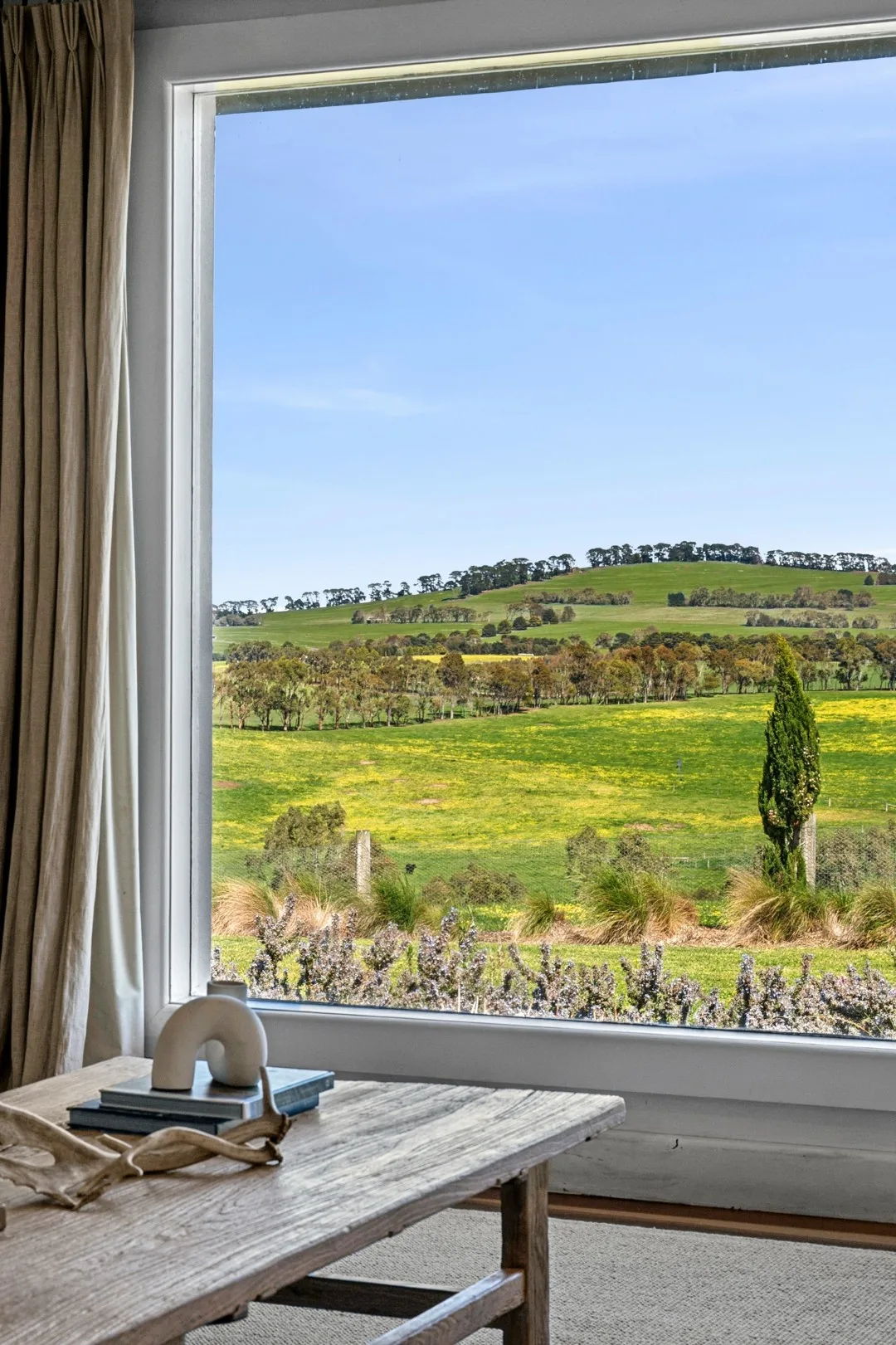Views of Tom and Emma Hawkins' farm from a living room window.