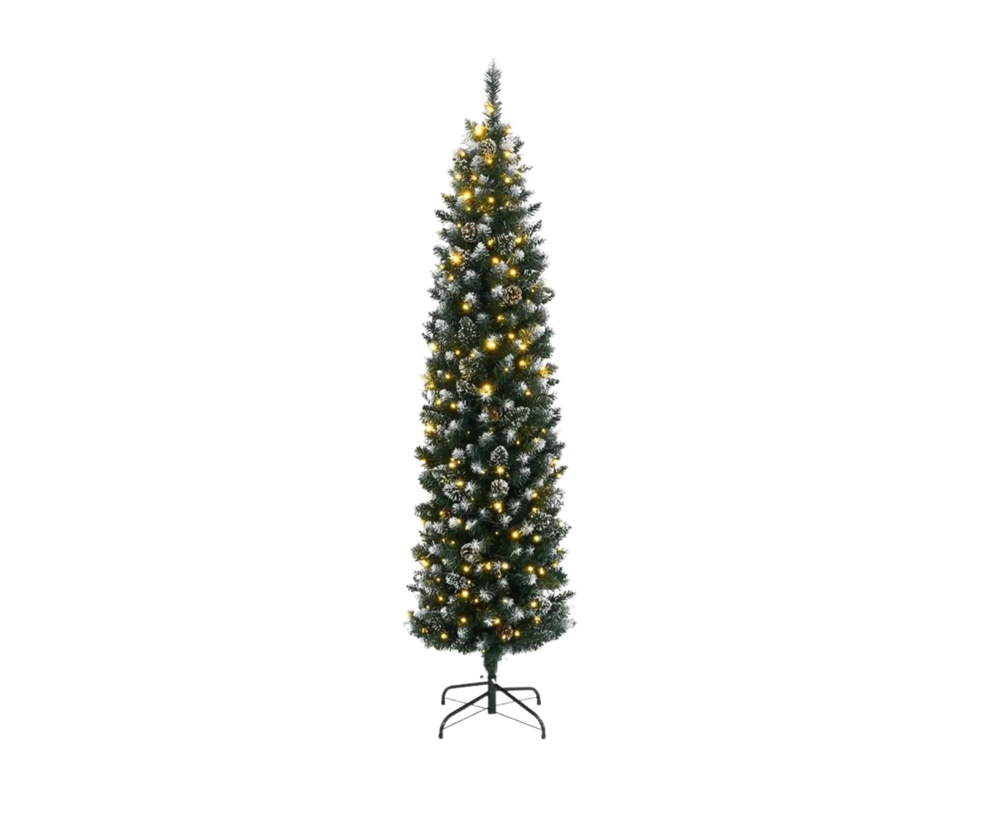 A small and skinny VidaXL Artificial Slim Christmas Tree with LED lights