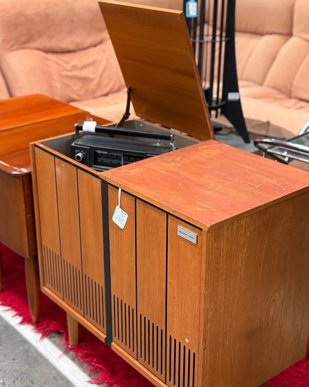a vintage record player and second hand furniture at waverley antique bazaar in Melbourne