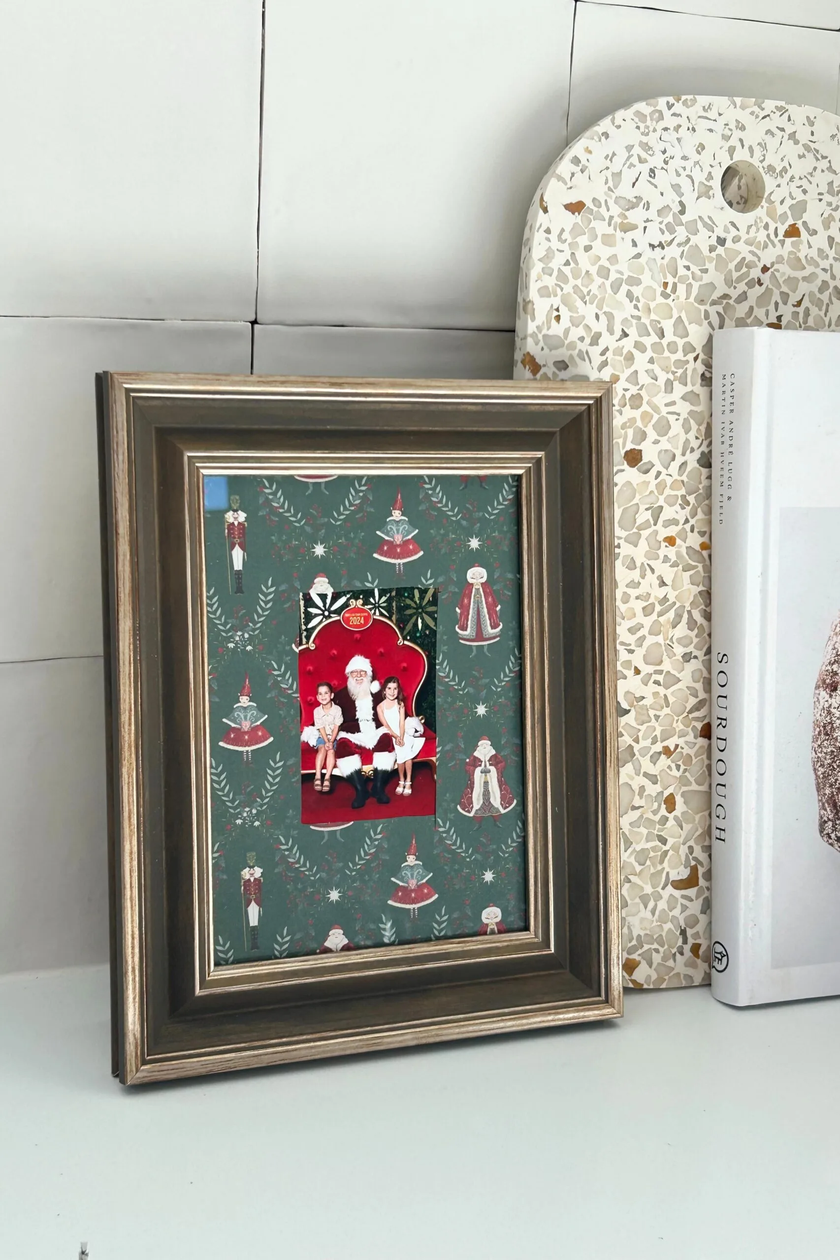 Handmade Christmas wrapping paper photo frame