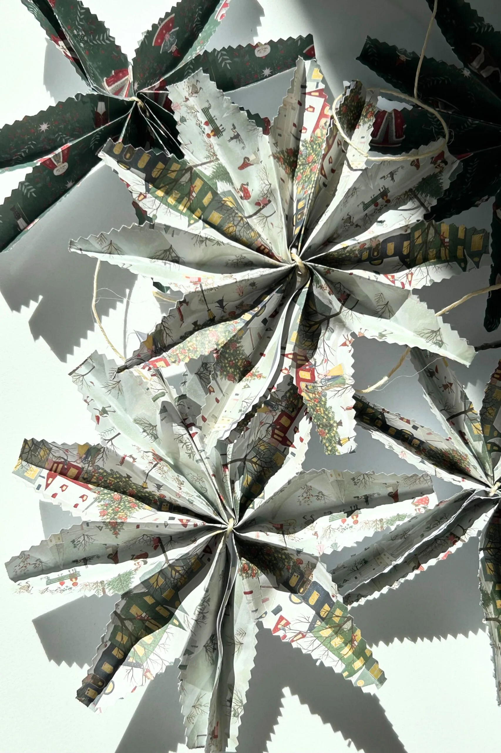 Handmade wrapping paper Christmas star decorations