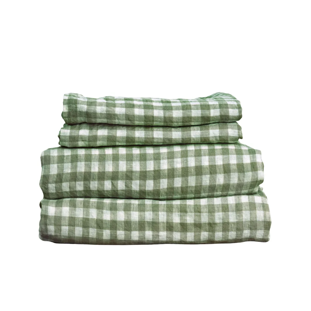 French Flax Linen Sheet Set in Ivy Gingham + + Best Click Frenzy Sale 2026 Homes Homewares + Best Quality Sheets