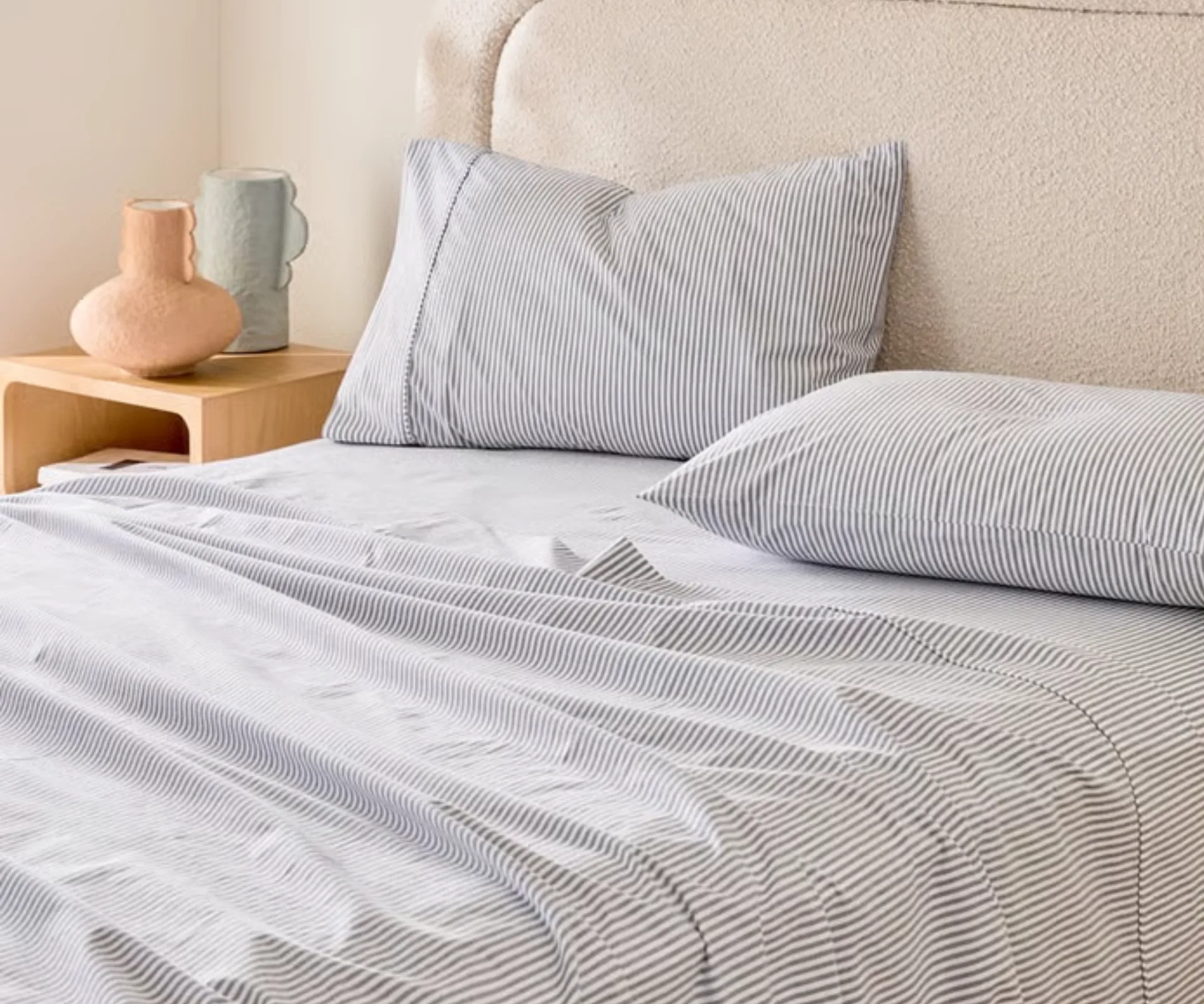 Product image of Adairs Fresh Navy Stripe Sheet Set, ranked as one of the best cotton percale sheets and now part of Black Friday bedding sales