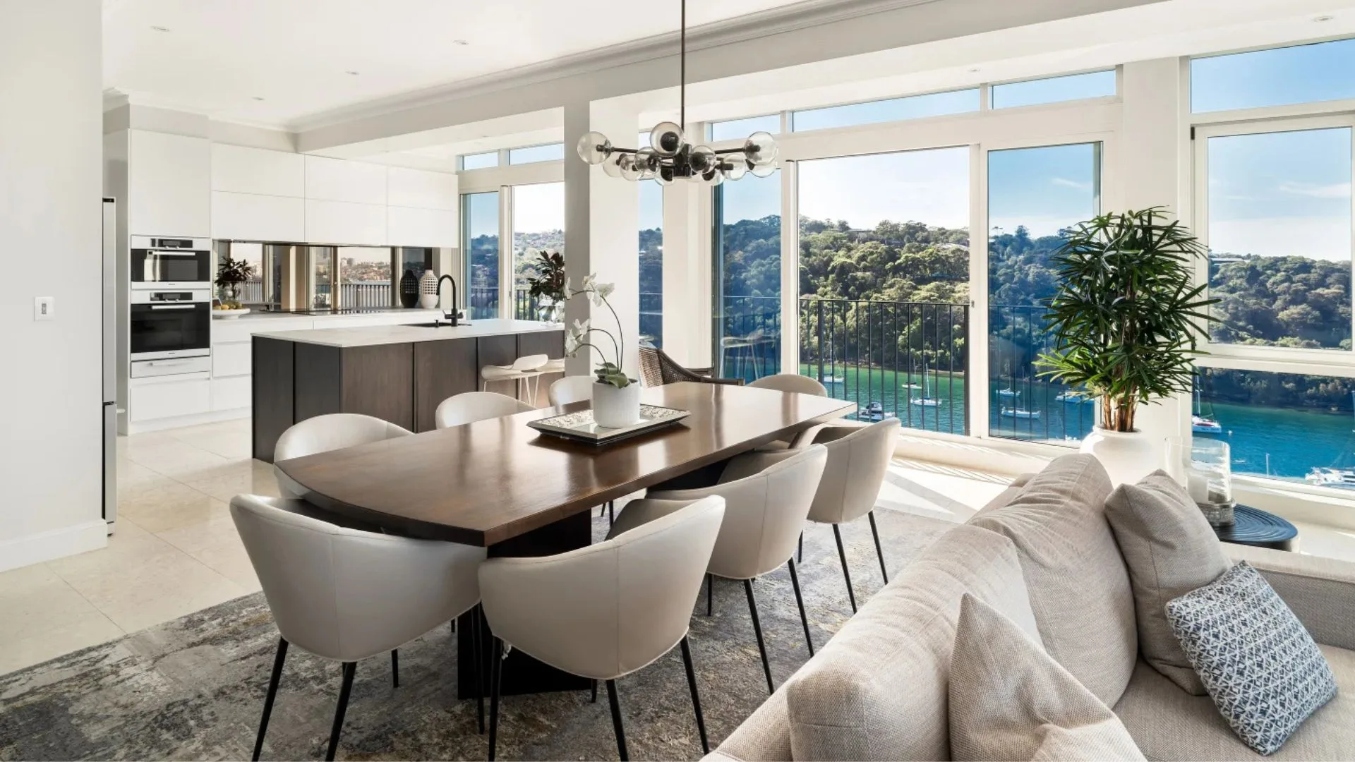 Lisa Wilkinson's new Mosman home's living room and kitchen.