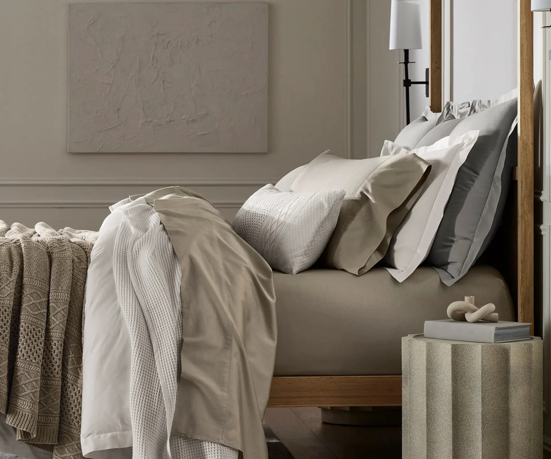 Product image of Boll and Branch Percale Hemmed Sheet Set in Oak, ranked as one of the best cotton percale sheets and now part of Black Friday bedding sales