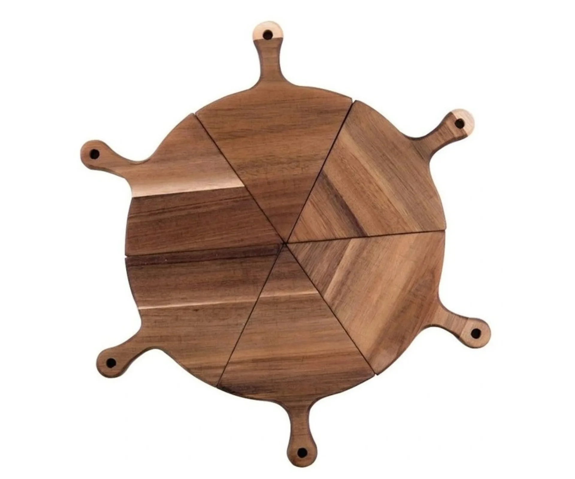 A round wood pizza server. The round design is divisible, so you can carry an entire pizza or simply a slice.