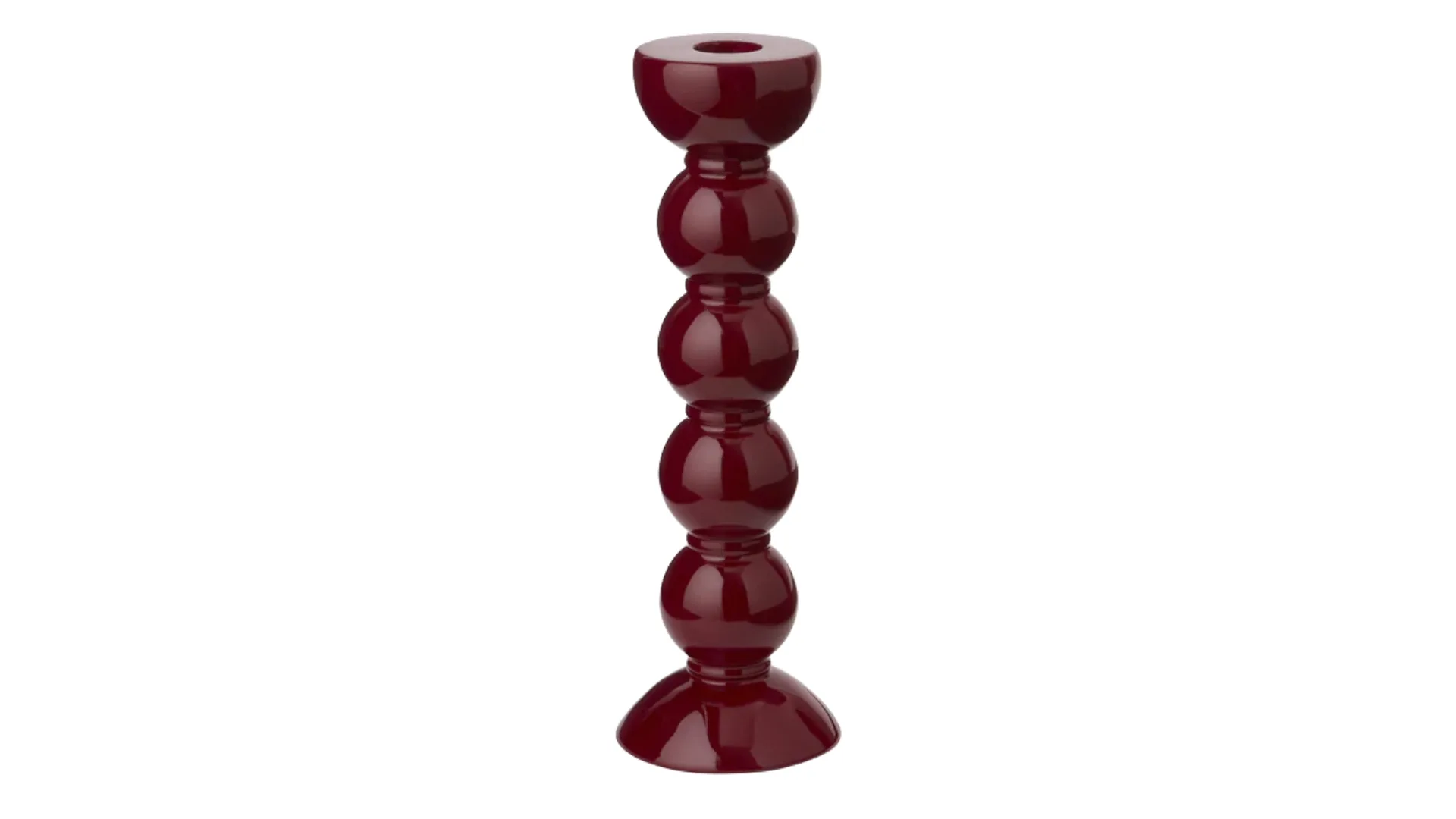 Red bobbin candlestick holder