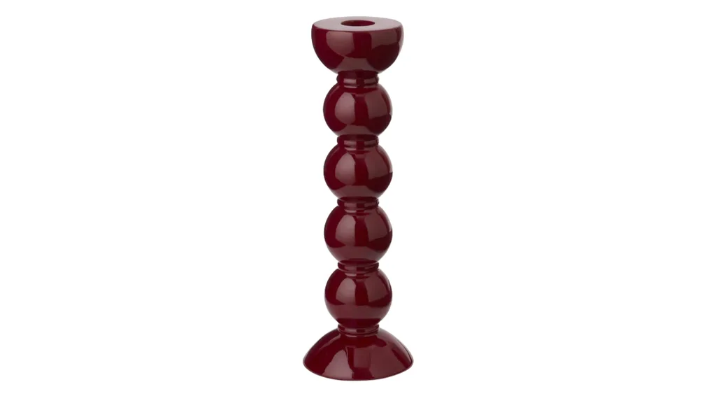 Red bobbin candlestick holder