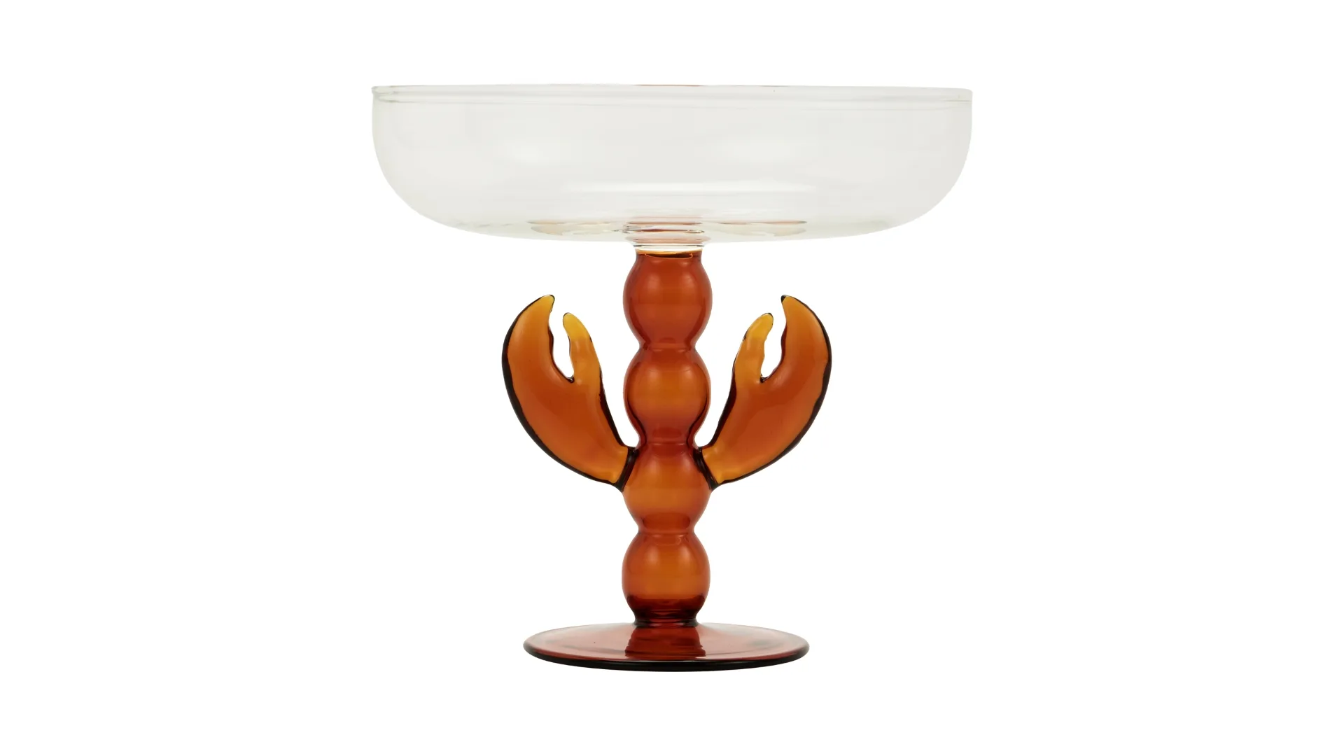 A glass platter with a lobster-shaped stand