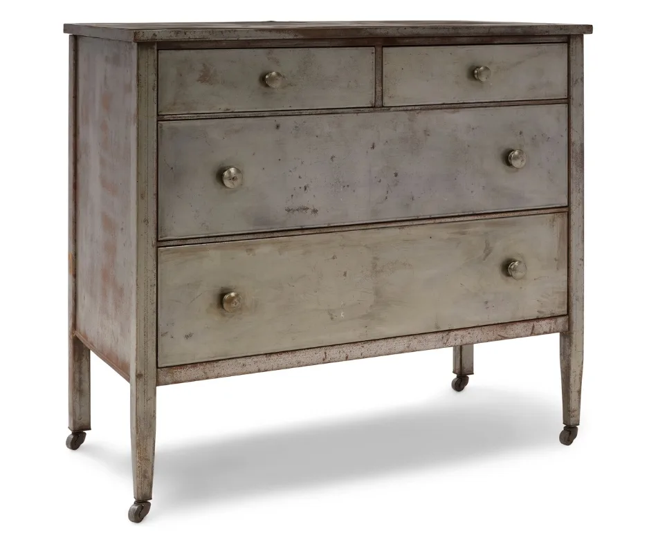 An industrial silvered metal chest of drawers diane keaton estate auction