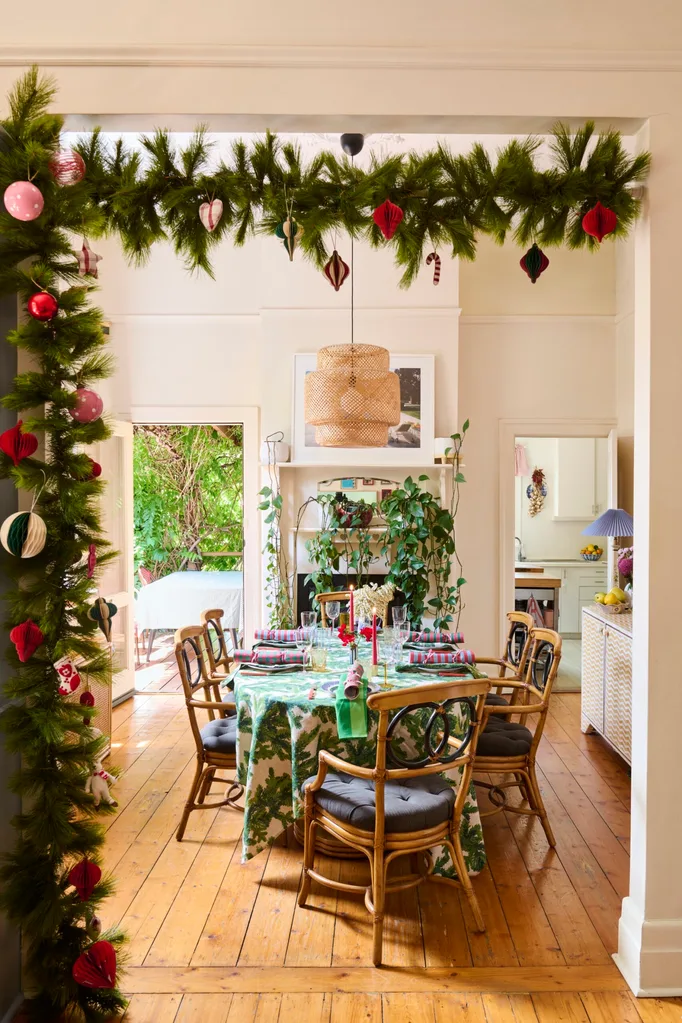 Jess Nguyen's Christmas kitchen and dining space.