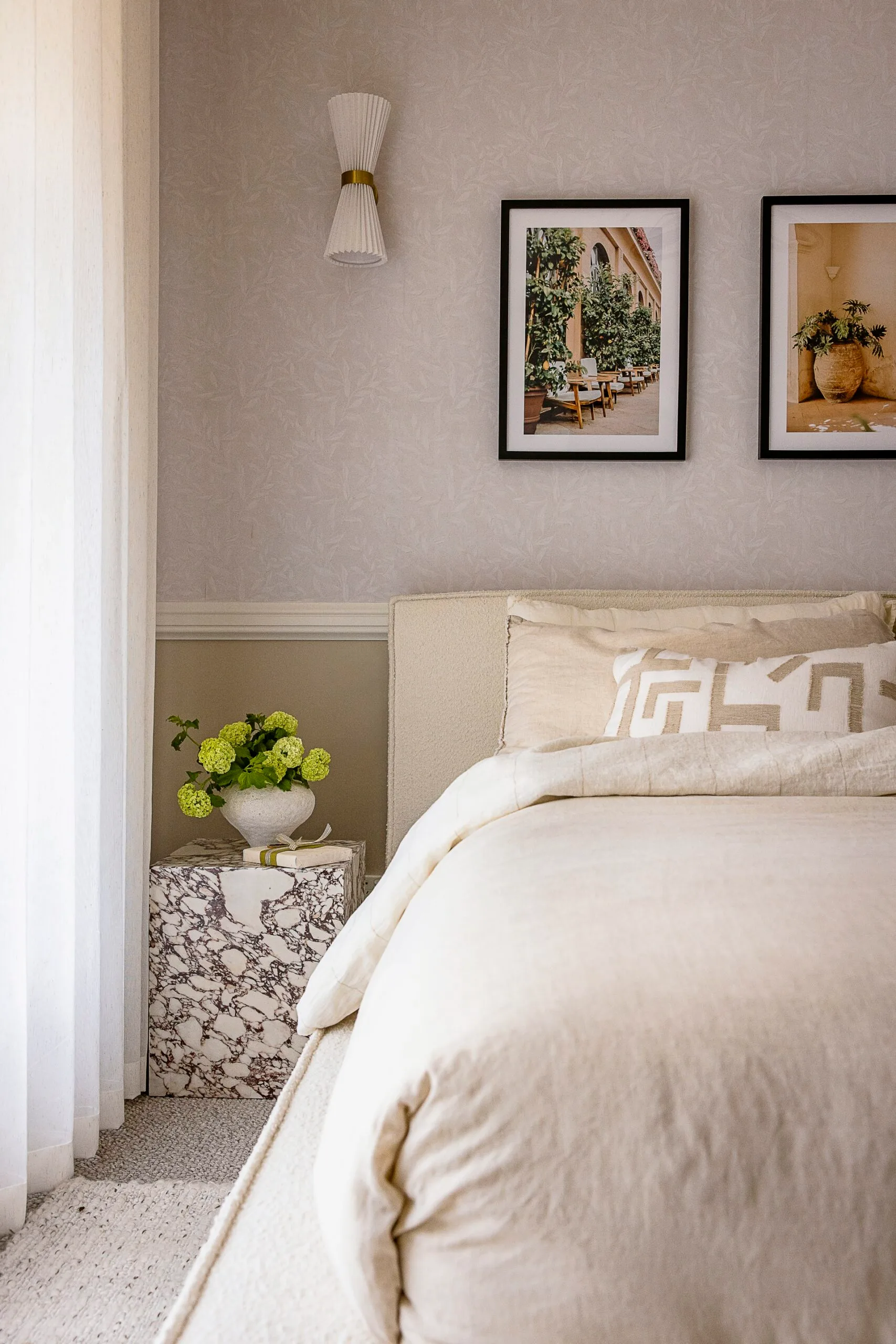 Rachel and Ryan's renovated bedroom at their South Coast holiday house. 