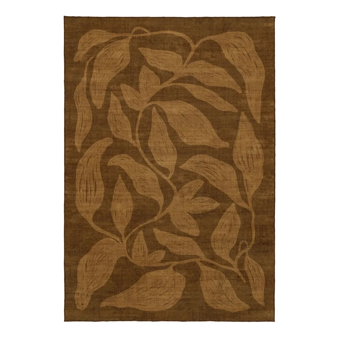 Rhea Brown Botanical Washable Rug Moody Earth Tones Interiors