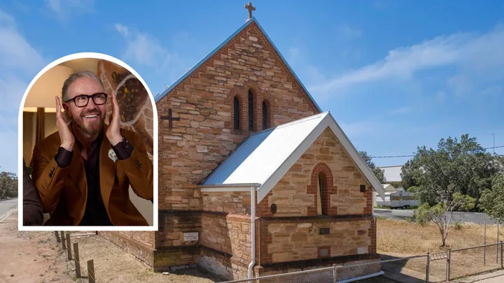 The Block contestant Mat inset with South Australia church