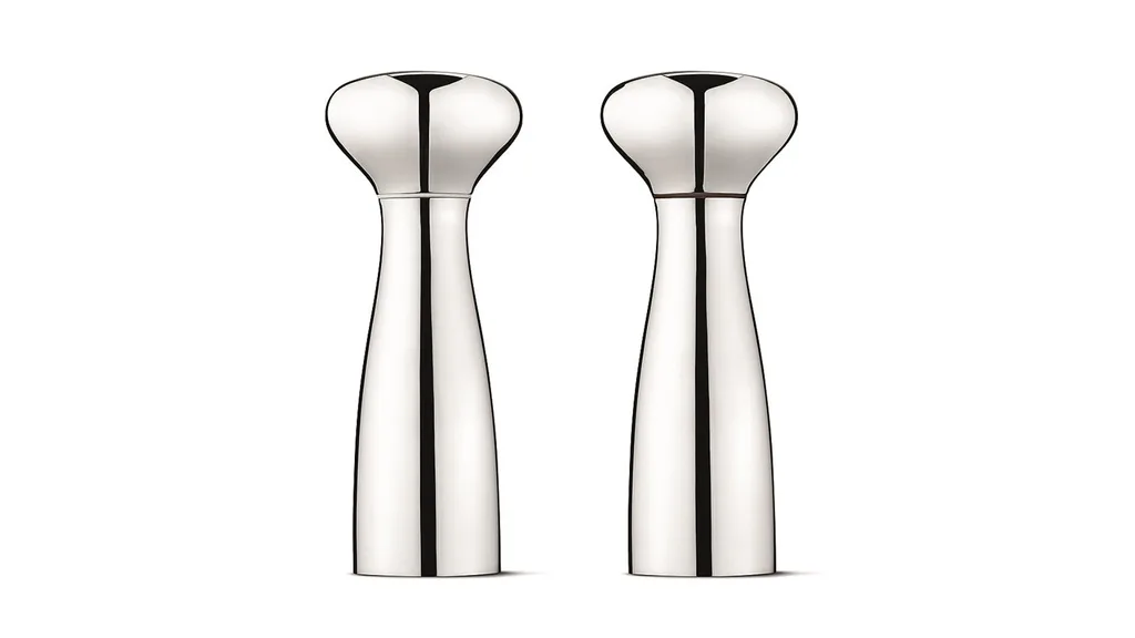 Two stainless steel salt and pepper shakers